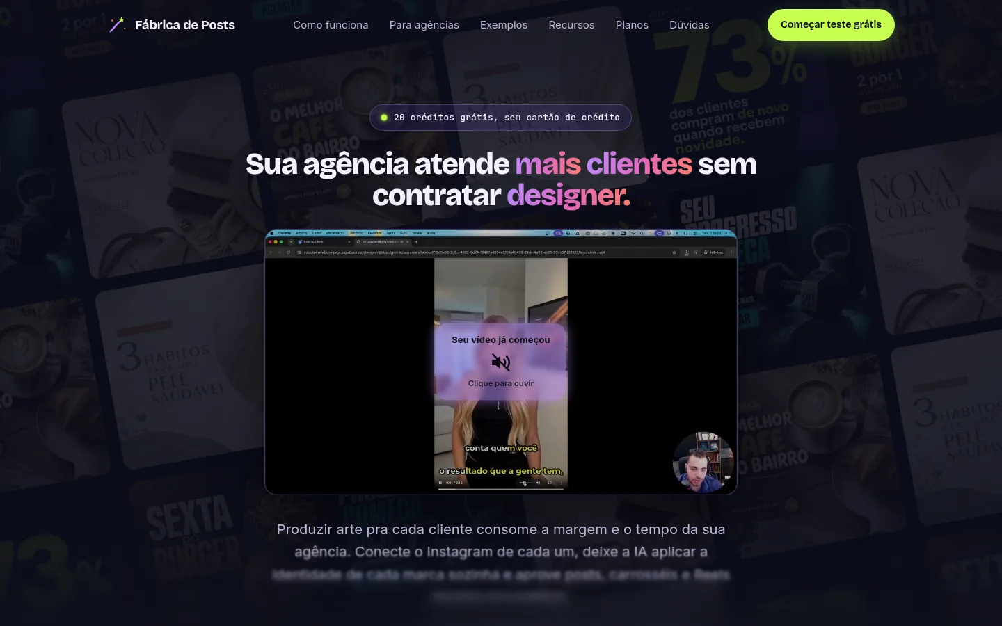 Página real da Fábrica de Posts